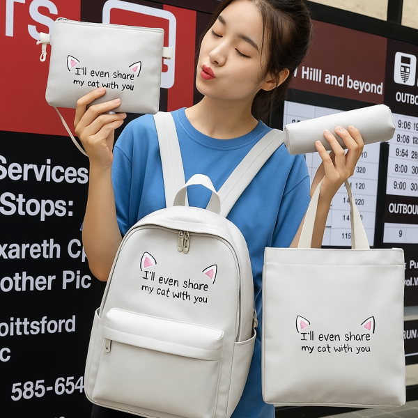 Fashion New Printing 4 Piece 1 Set Student School Bag Women Casual Travel Backpack