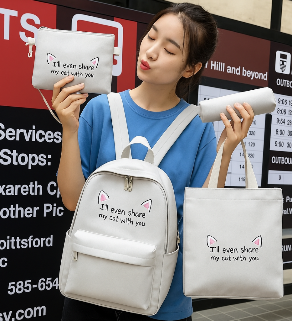 Fashion New Printing 4 Piece 1 Set Student School Bag Women Casual Travel Backpack