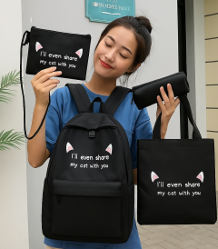 Fashion New Printing 4 Piece 1 Set Student School Bag Women Casual Travel Backpack