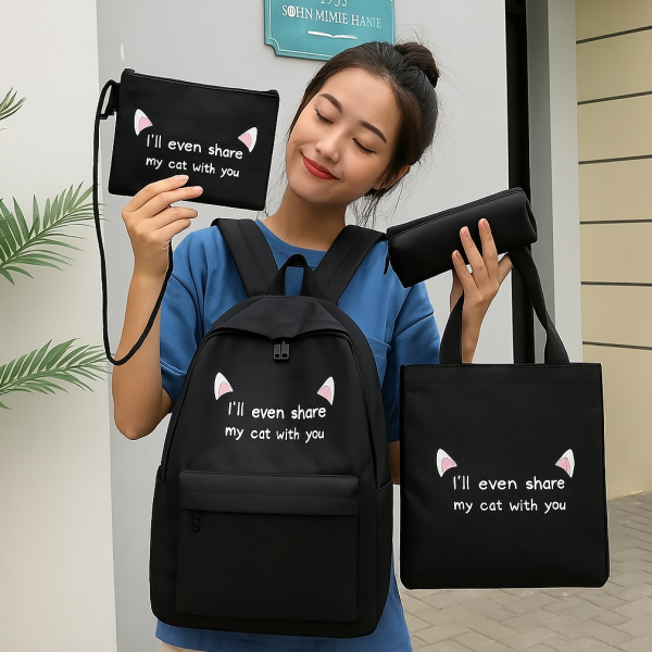 Fashion New Printing 4 Piece 1 Set Student School Bag Women Casual Travel Backpack