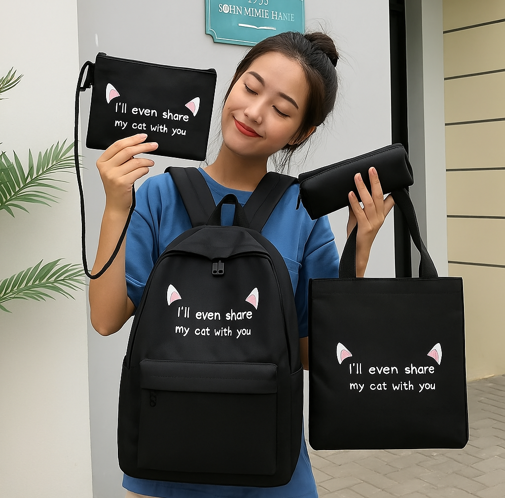 Fashion New Printing 4 Piece 1 Set Student School Bag Women Casual Travel Backpack