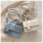 Women Fashion Simple Stitching Color Blocking Square Flap Handle Shoulder Bag