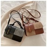 Women Fashion Simple Stitching Color Blocking Square Flap Handle Shoulder Bag