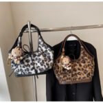Korean Style Retro Plush Leopard Print Tote Bag